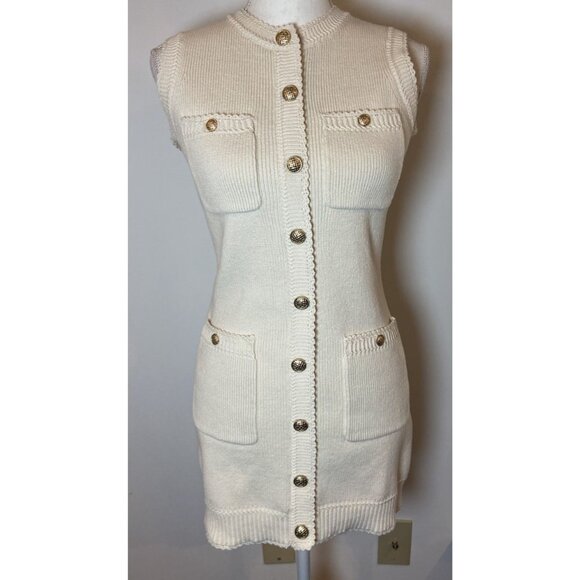 Reformation Catalina Cotton Sweater Knit Dress Button Front Cream Ivory Gold S - Picture 2 of 6